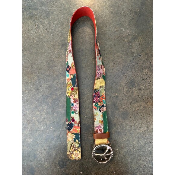 Lucky Brand Accessories - Y2K Lucky Brand Patchwork Belt Peace Sign Buckle Boho Hippie Festival